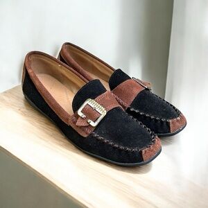 Beacon Cow Suede Driving Loafer in Blaack & Brown Women’s Size 9W
